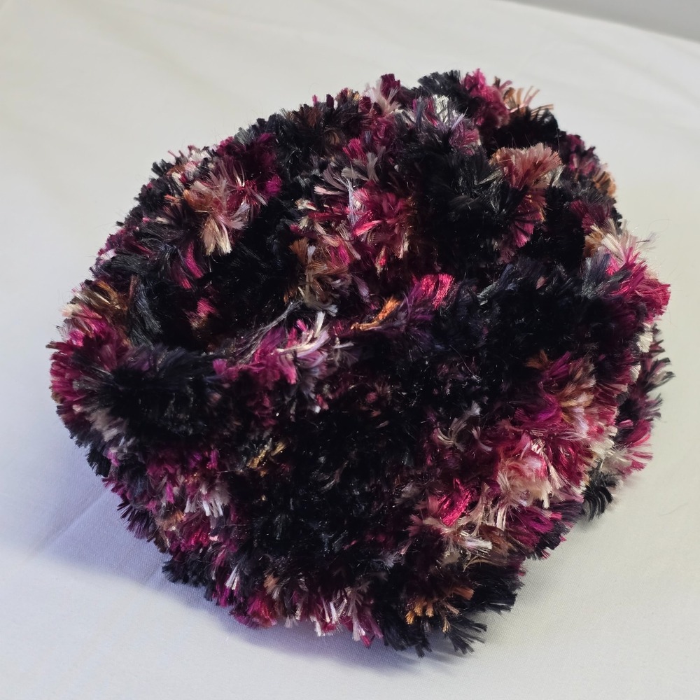 Handmade Knit Scarf Plum Magenta Black Fluffy Yarn Women